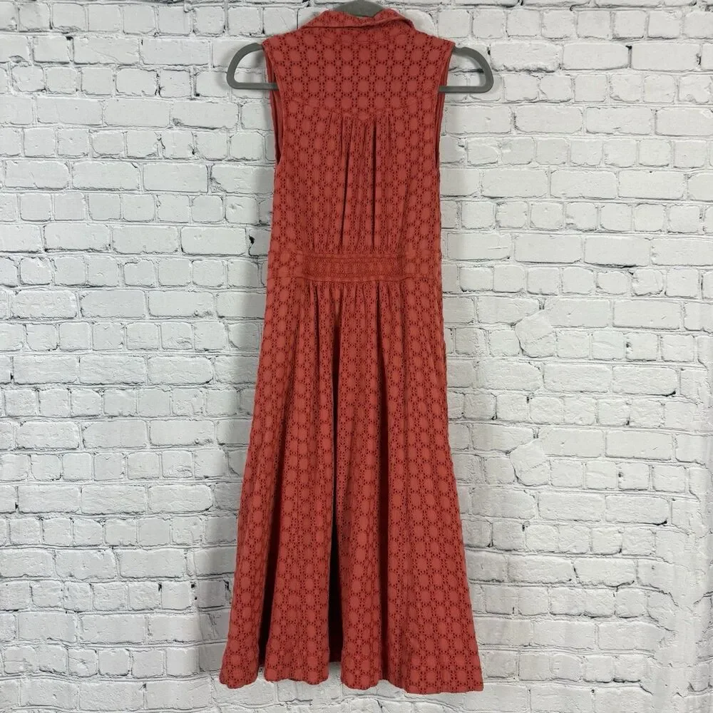 Anthropologie Elm Collared Eyelet Dress Sleeveless Coral Orange - Picture 14 of 16